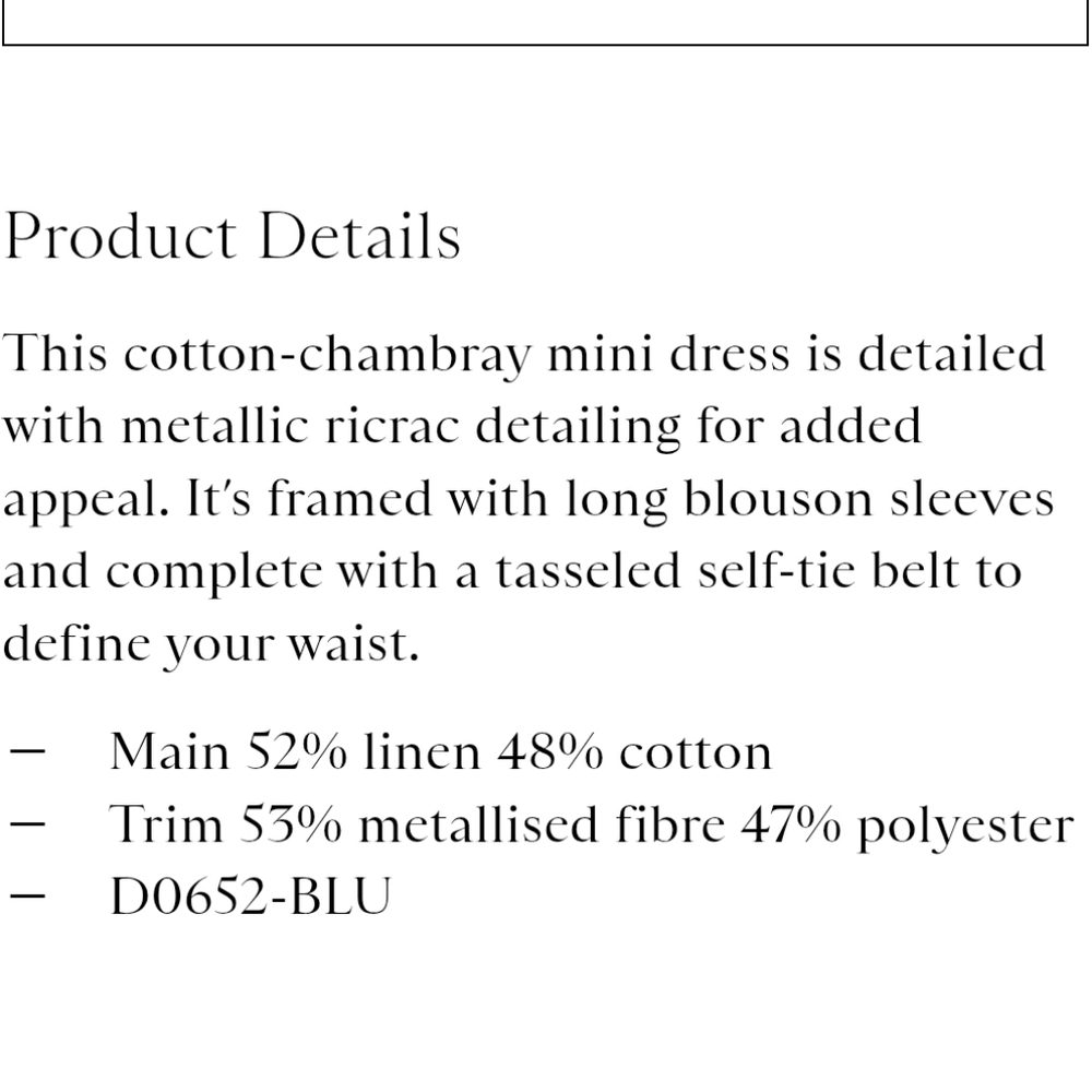 Boden Ric Rac Linen Mini Dress 2R Blue - Picture 11 of 11